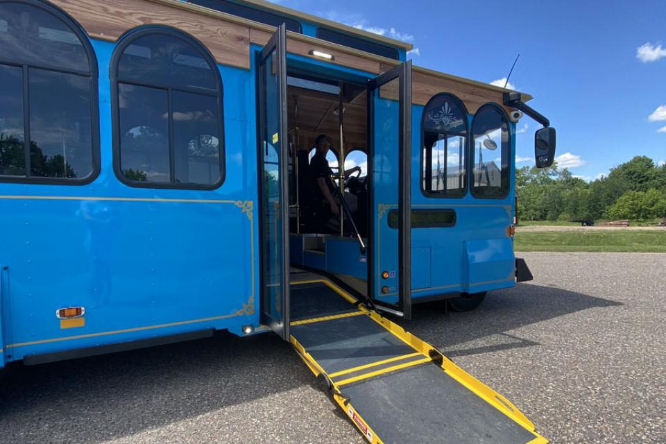 Blue trolley bus