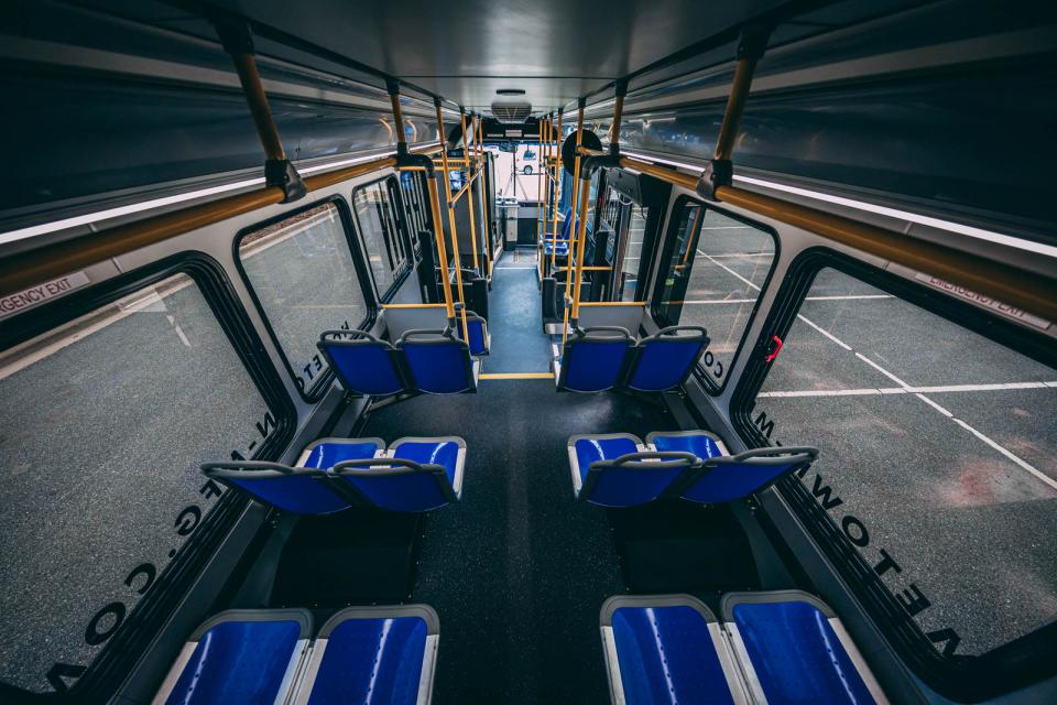 bus interior blue
